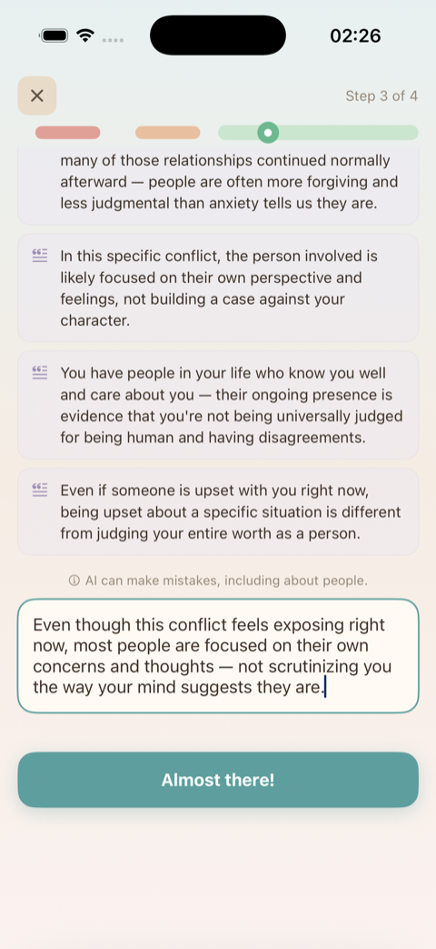 Evidence gathering step with AI-generated counter-evidence points