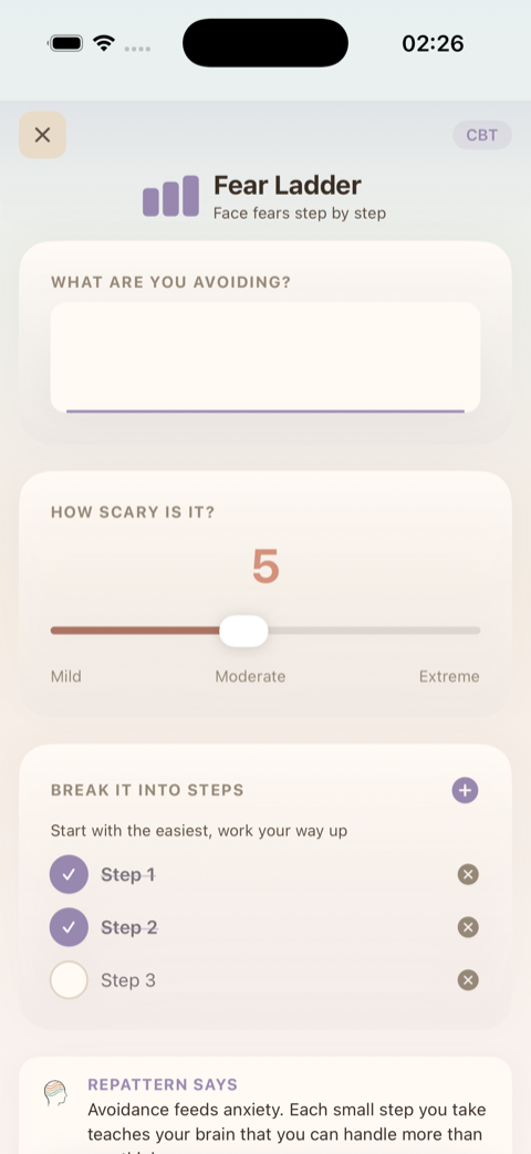Fear Ladder exercise — face fears step by step with scariness rating